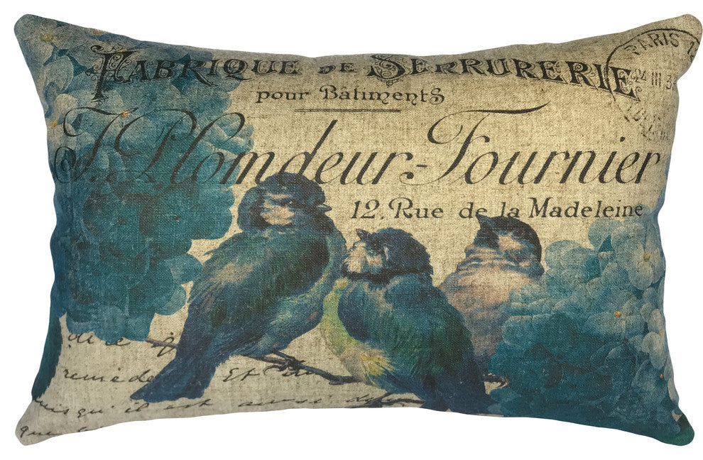 Blue Birds Linen Pillow