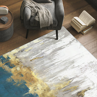 Golden Blue Horizons Abstract Art Area Rug, 5'x7.5'