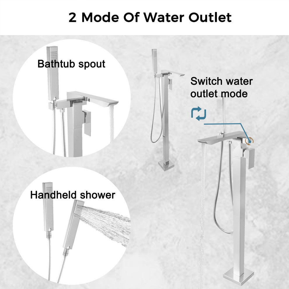 Single Handle Floor Mounted Freestanding Tub Filler, Chrome