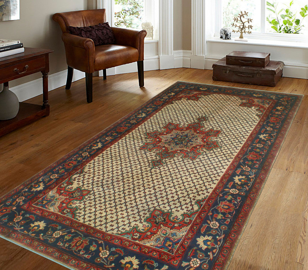 Fine Vintage Distressed Brittni Beige/Navy Runner, 5'1x9'9