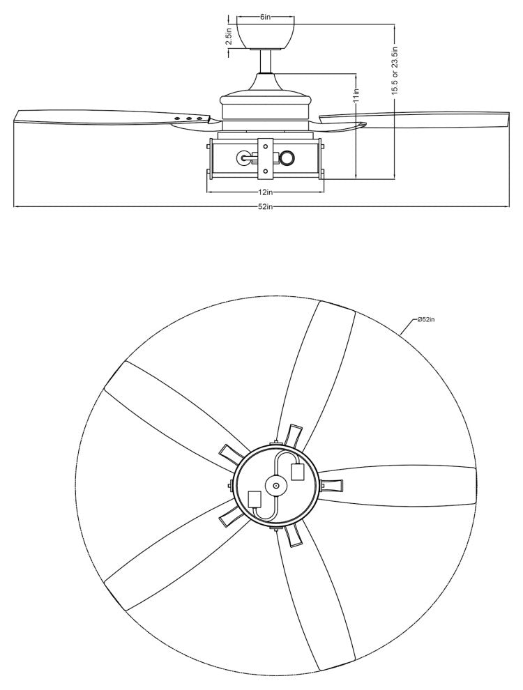 52 in Ceiling fan Matte Black Ceiling Fan with Glass Lampshade