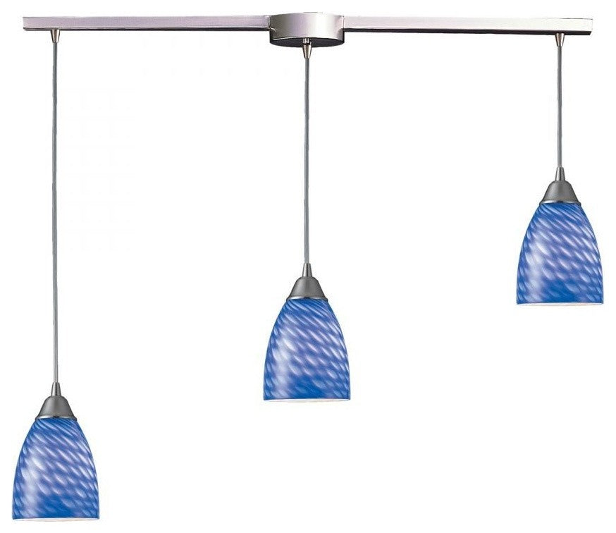 Arco Baleno 3-Light Satin Nickel Pendant, Sapphire Glass