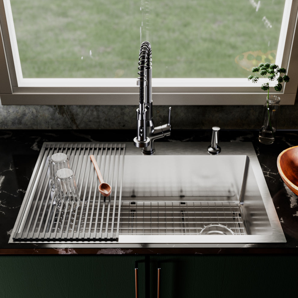 Karran Fusion Top Mount 33-in x 22-in Stainless Steel Single Bowl Kitchen Sink