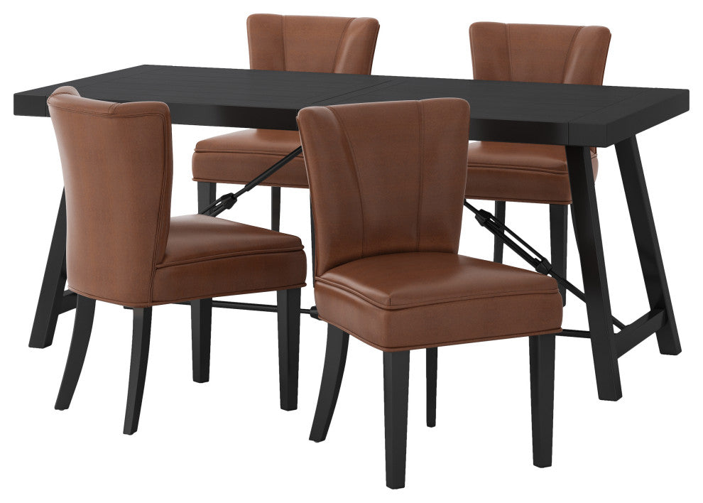 Edgemoor Modern Industrial Faux Leather and Acacia Wood 5 Piece Dining Set