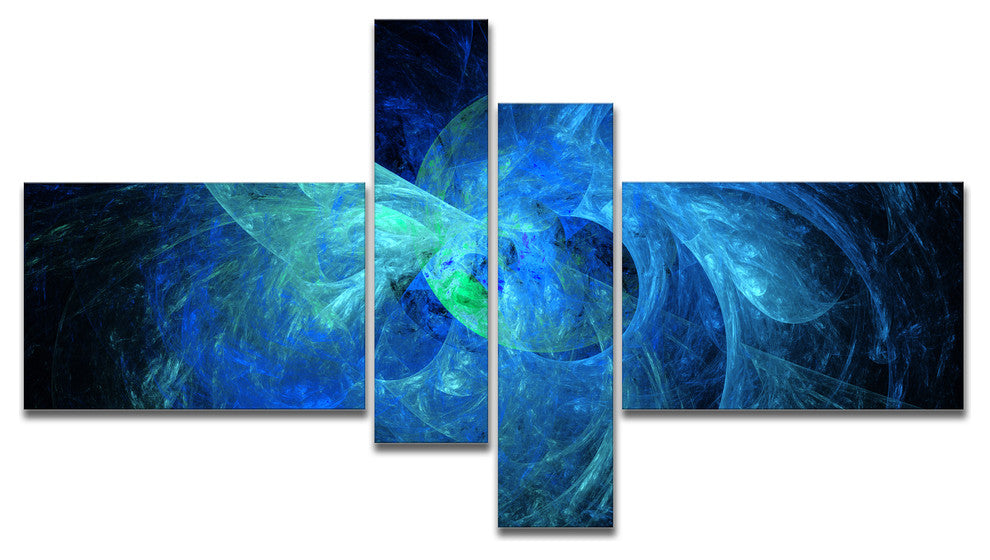 Blue on Dark Fractal Illustration, Abstract Canvas Art Print, 60"x32", 4 panels