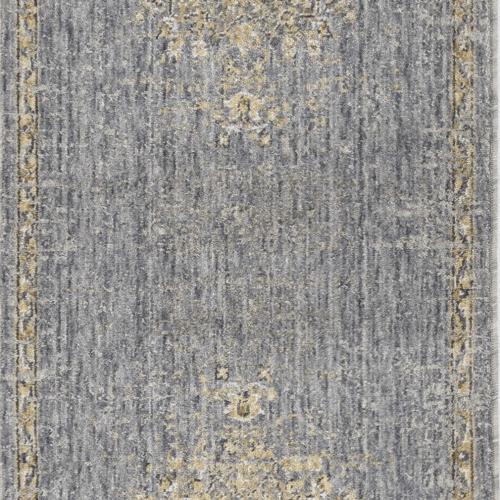 3' X 5' Slate Grey Medallion Bordered Wool Indoor Area Rug