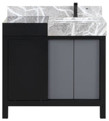 Zilara 36 Black, Grey Vanity, Grey Marble Top, Square Sink, Gun Metal Faucet Set