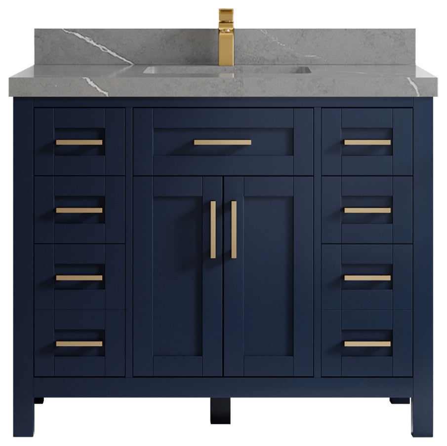 Cambridge 42 Single Sink Bath Vanity in Hale Navy Blue 2" Piatra Gray