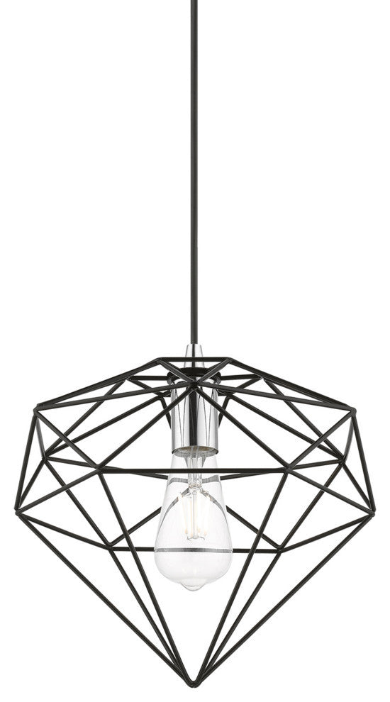 Knox 1 Light Shiny Black With Polished Chrome Accents Pendant