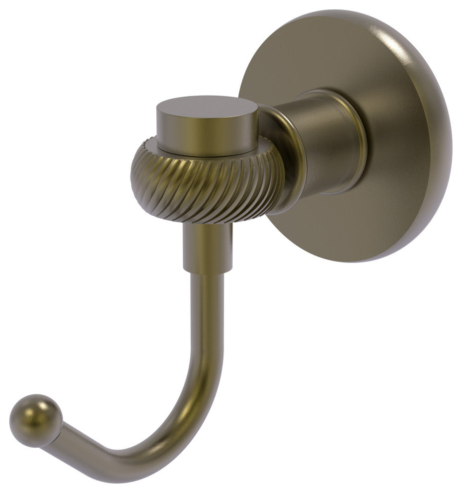 Continental Robe Hook With Twist Accents, Antique Brass