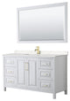 60" Single Vanity White, LV Carrara Cult. Marble Top, Sink, 58"Mirror, Gold Trim