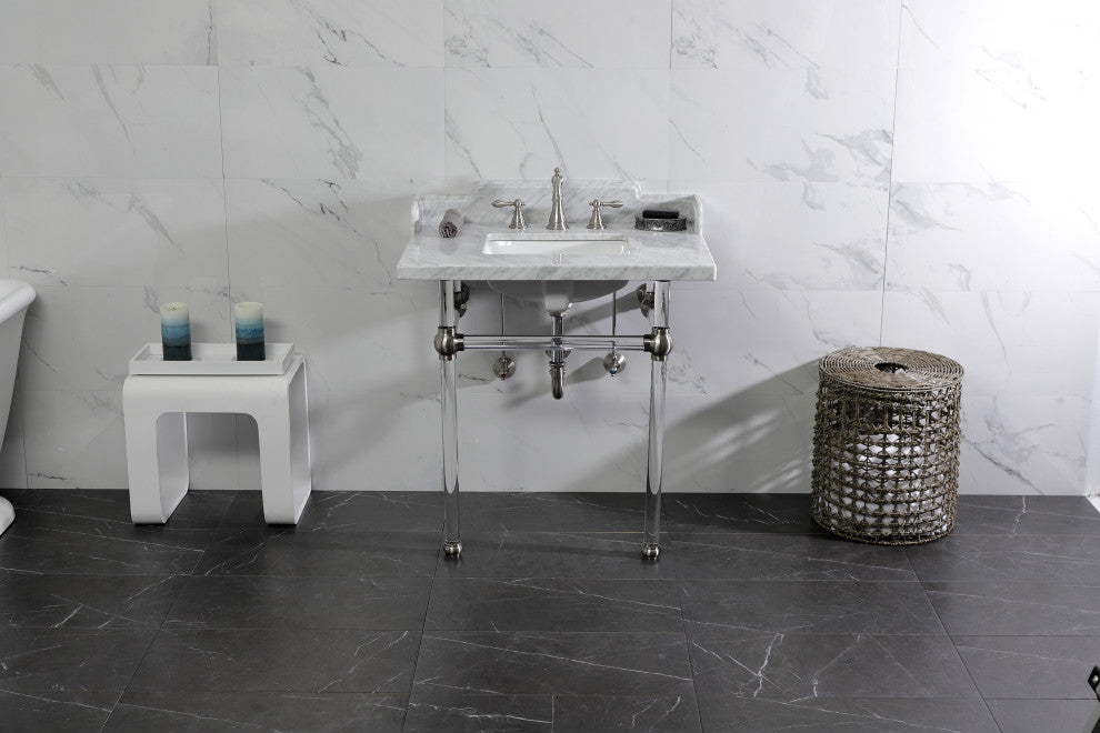 Kingston Brass LMS3030MASQ8 30" Carrara Marble Console Sink, Acrylic Legs