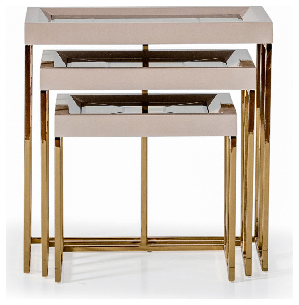 Carmela Nesting Tables Set of 3 Shimmering Ivory