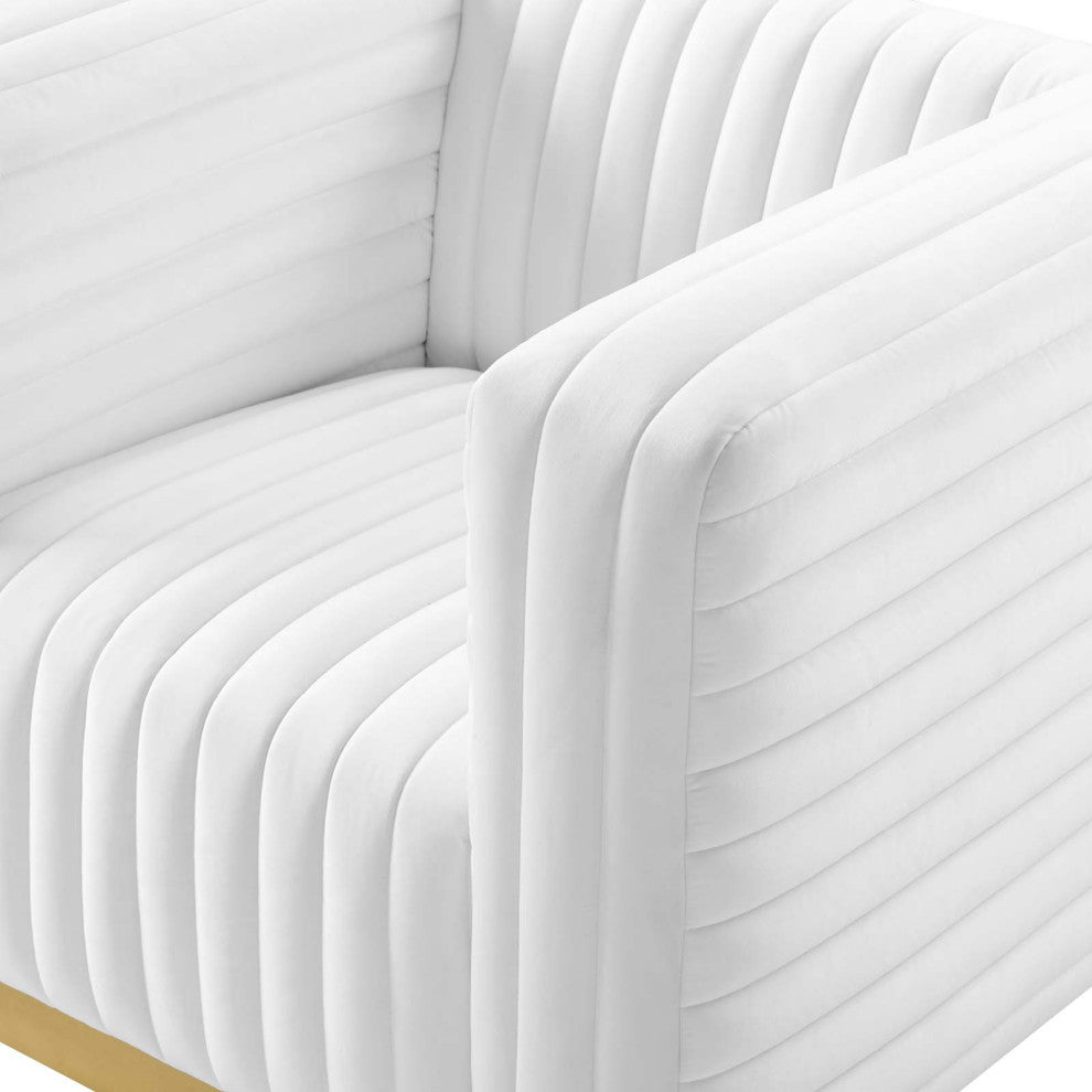 Tufted Armchair Accent Chair, Velvet, White, Modern, Living Lounge Hospitality