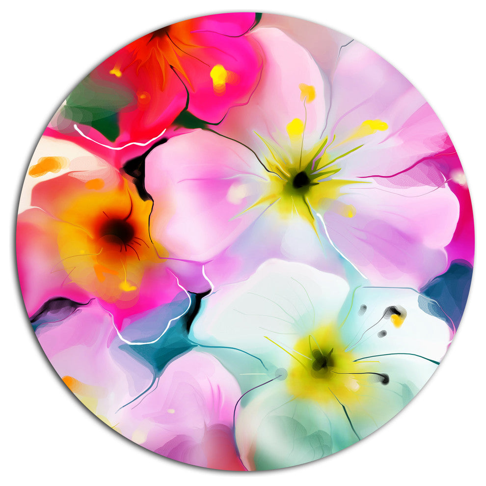 Colorful Watercolor Floral Pattern, Floral Disc Metal Artwork, 23"