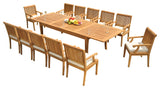 13-Piece Patio Teak Dining Set: 122" X-Large Rectangle Table, 12 Sack Arm Chairs