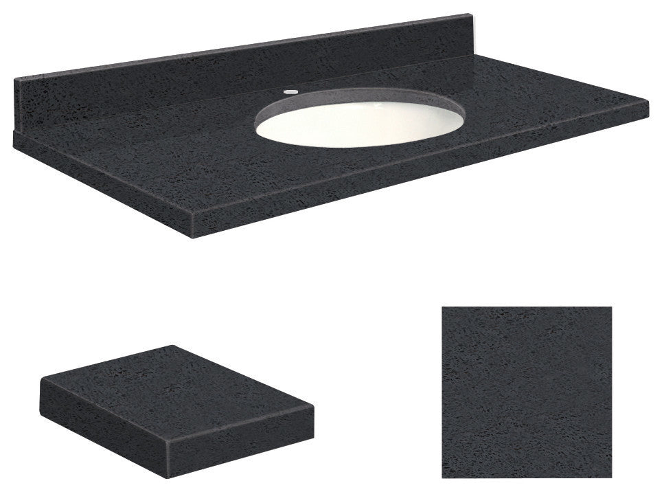 Quartz 43"x22" Vanity Top, White Bowl, Black Luxe, Single Hole