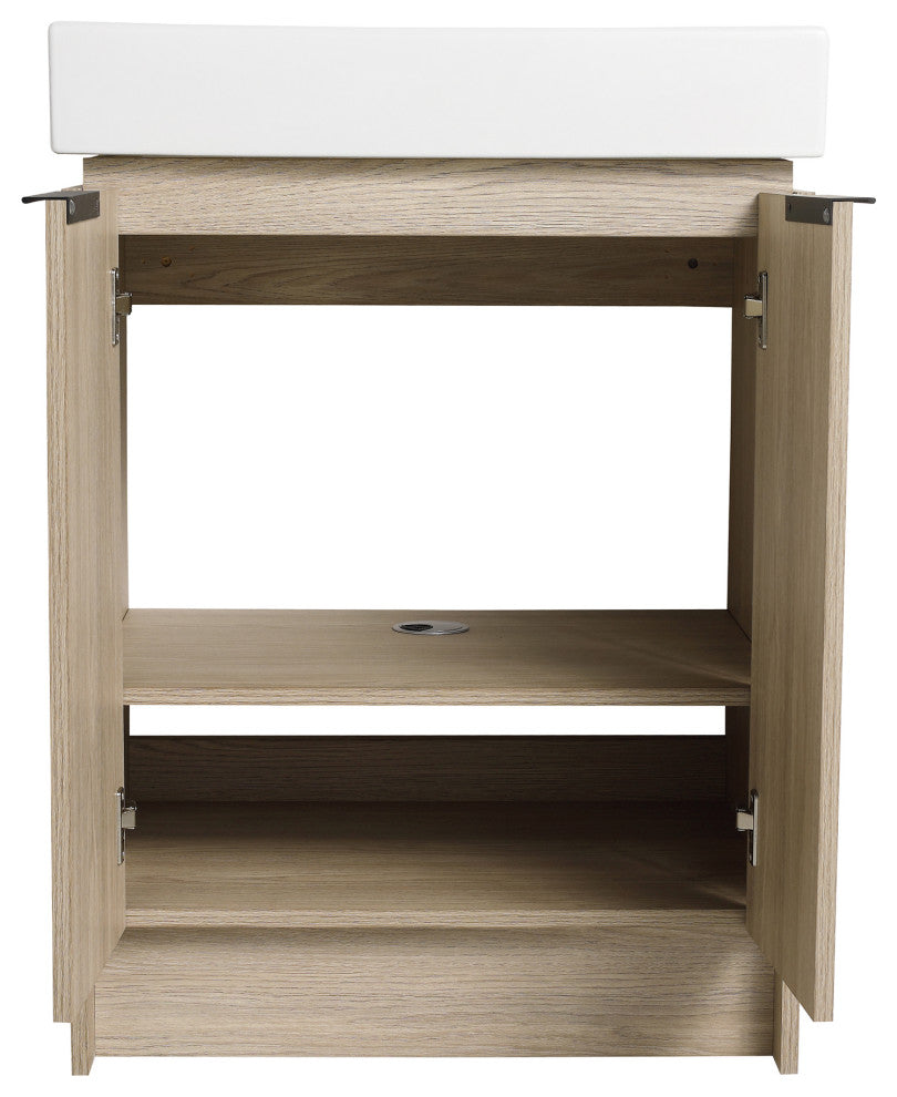 24" Plywood Freestanding Bath Vanity Set, Integrated Ceramic Sink