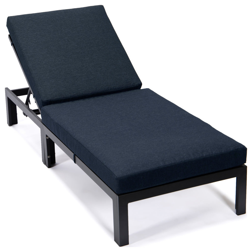 LeisureMod Chelsea Aluminum Patio Chasie Lounge Chair With Cushions, Black