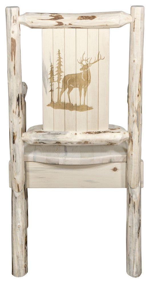 Montana Captain's Chair With Laser Engraved Elk Design, Clear Lacquer Finish, La