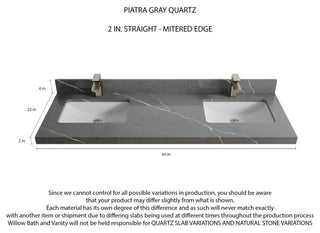 Aberdeen 60 Double Bathroom Vanity in White 2" Piatra Gray