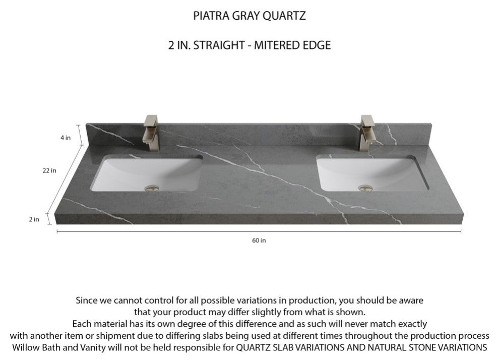 Aberdeen 60 Double Bathroom Vanity in White 2" Piatra Gray