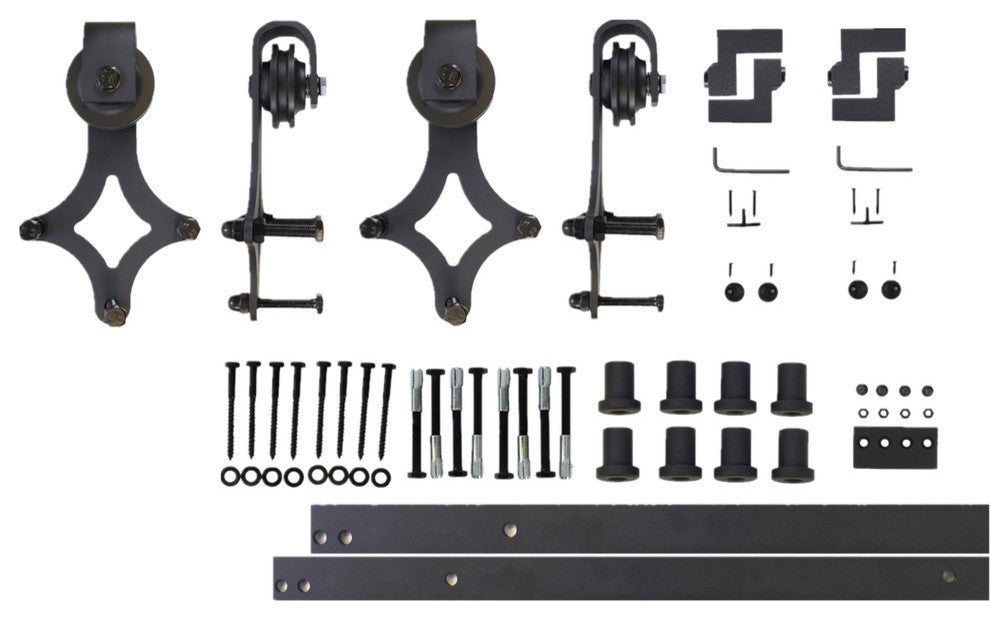 Sliding Barn Door Hardware for Double Door, Diamond Design, 10'