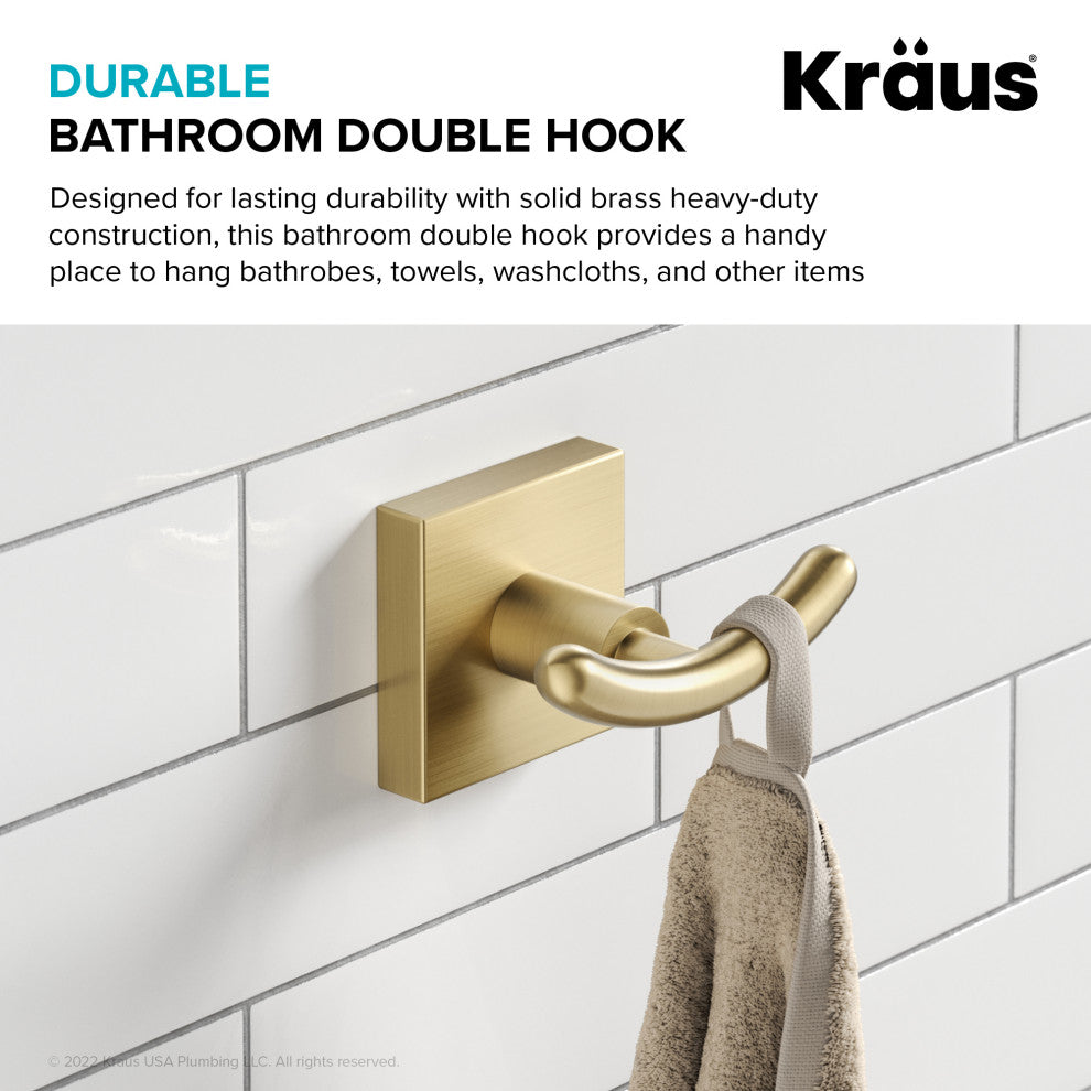 Ventus Bathroom Robe Towel Double Hook, Brushed Gold