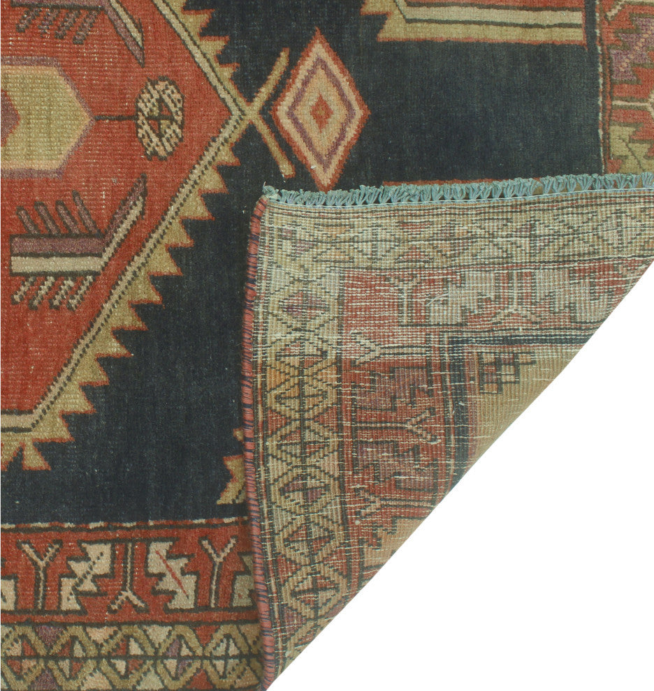 Semi-Antique Ashraf Navy/Rust Runner, 3'2x9'8