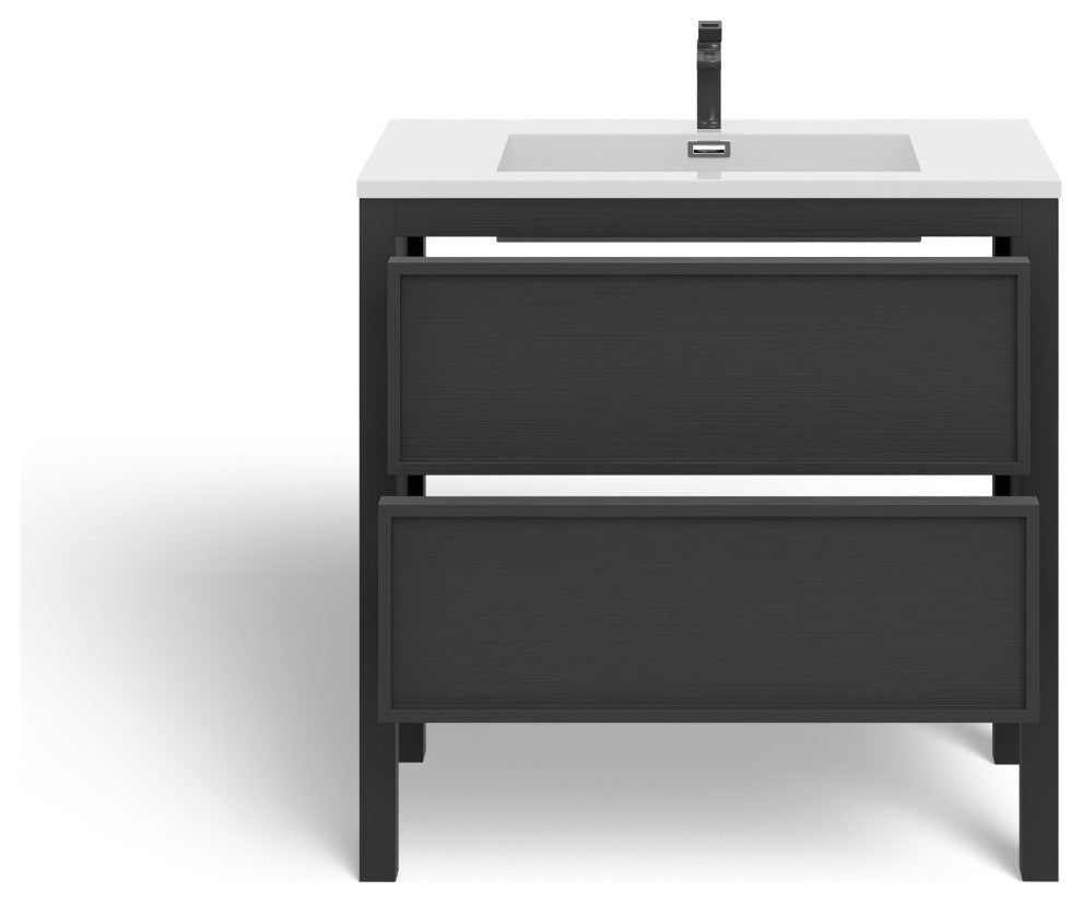 The Shiloh Bathroom Vanity, Charcoal Oak, 36", Single Sink, Freestanding