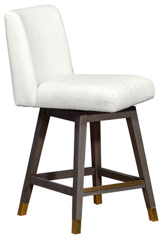 Basila Swivel Counter Stool in Grey Oak Wood Finish with Pearl Fabric