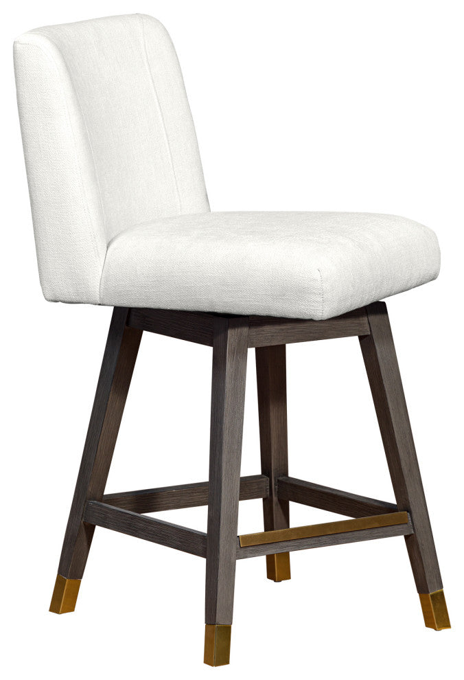 Basila Swivel Counter Stool in Grey Oak Wood Finish with Pearl Fabric