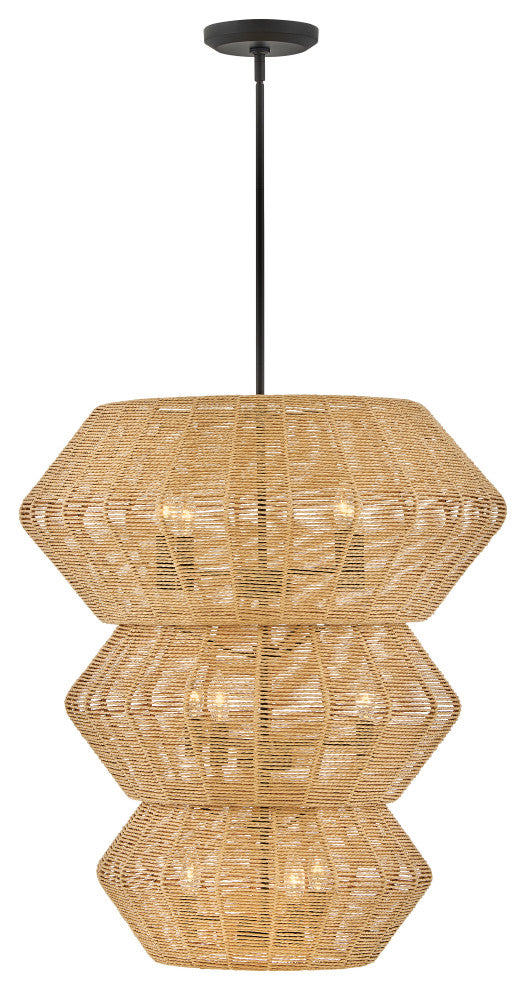 Hinkley Luca Extra Large Multi Tier Chandelier, Black With Camel Rattan Shade