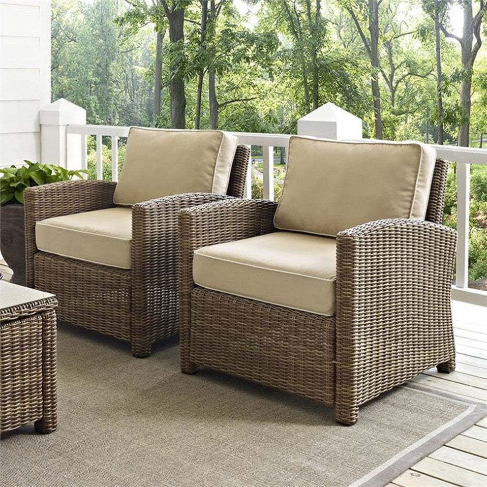 Crosley Furniture Bradenton Fabric Patio Chair in Brown and Sand (Set of 2)