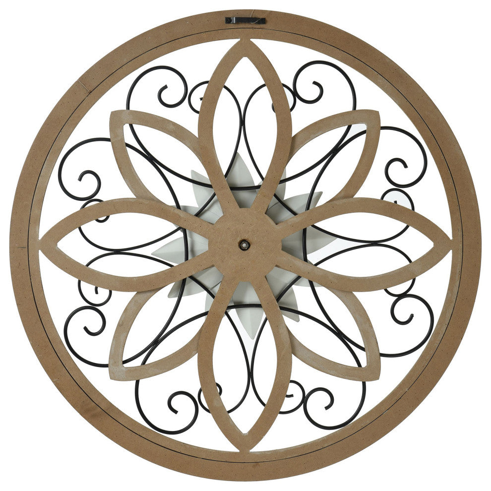Traditional Broach Wood and Metal Wall Sculpture 24"Wx24"H3"D