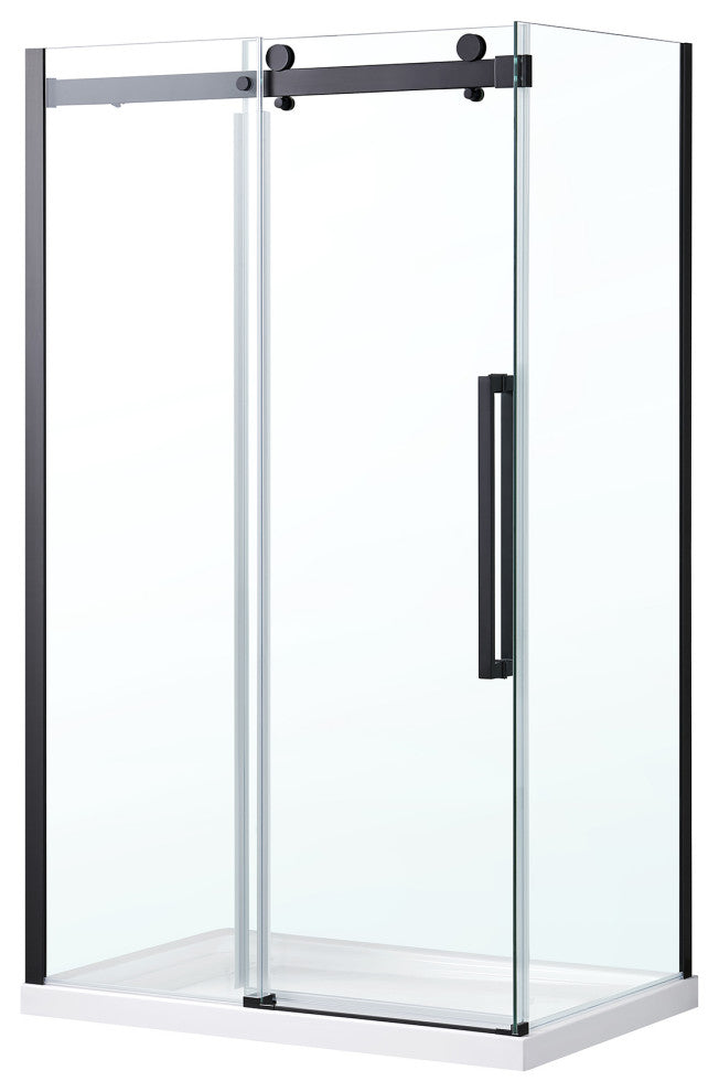 Bel Soft-Close Matte Black 48" Frameless Sliding Soft Close Shower Door