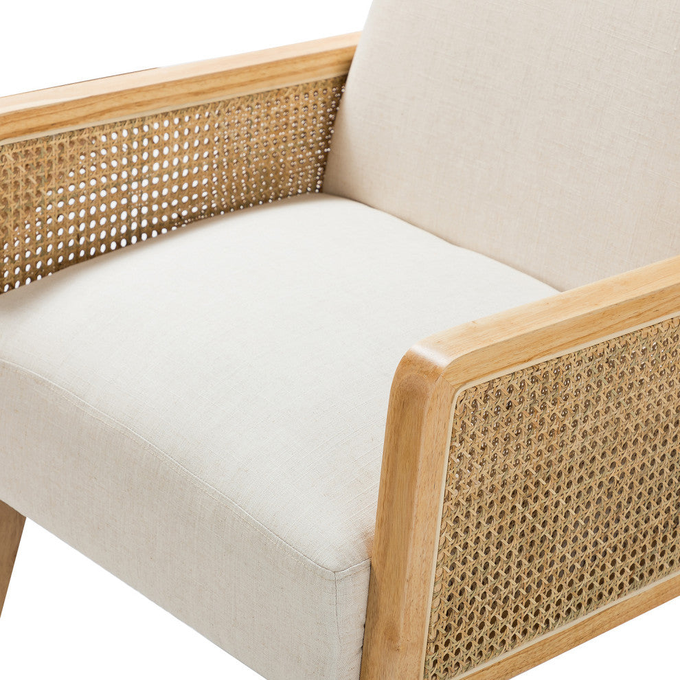 Cane Accent Chair With Rattan Arms Set of 2, Linen