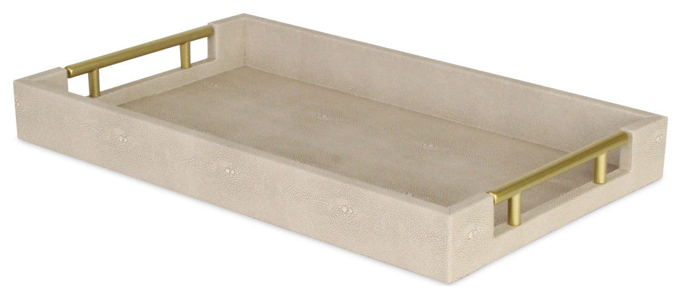 Cream Faux Shagreen Tray with Handles