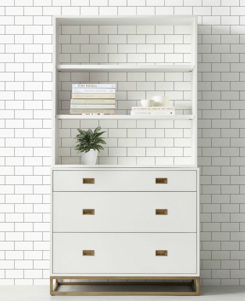 Subway Tile Pattern Black Lines Peel and Stick Vinyl Wallpaper, 24"w X 60"h Large