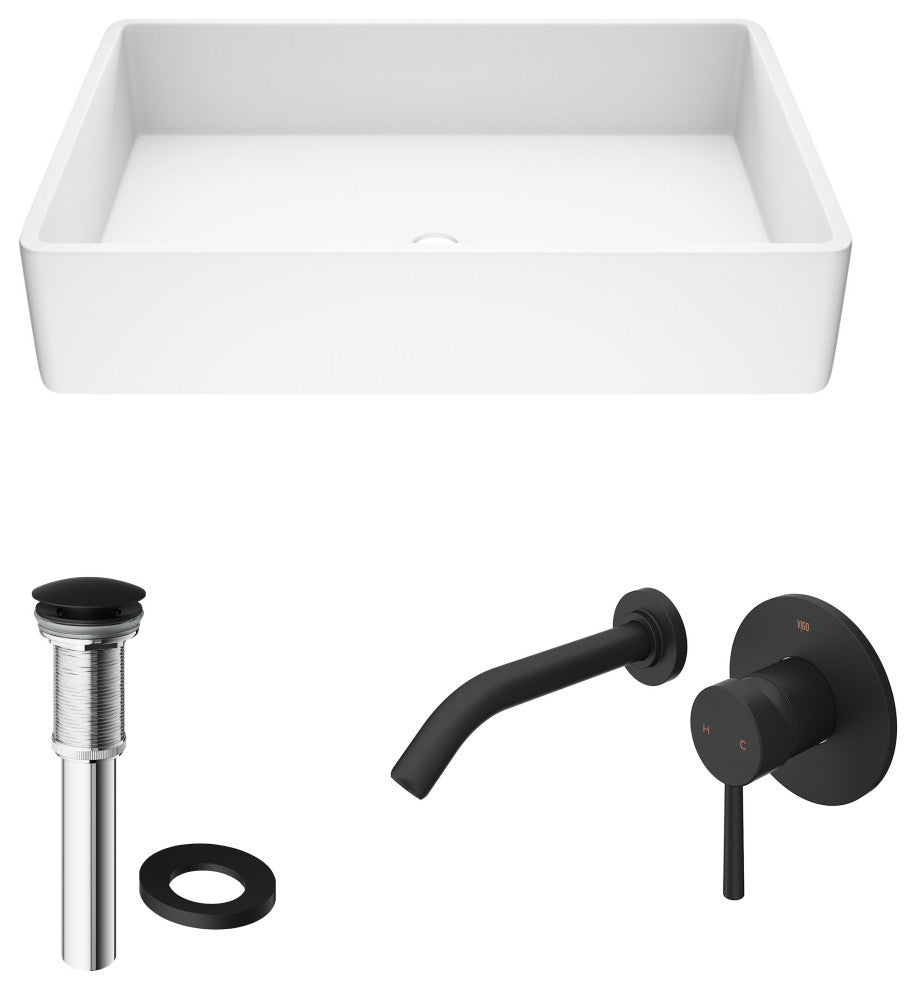 Magnolia 21"L x 14"W MatteStone Vessel Sink and Olus Wall Mount Faucet Set