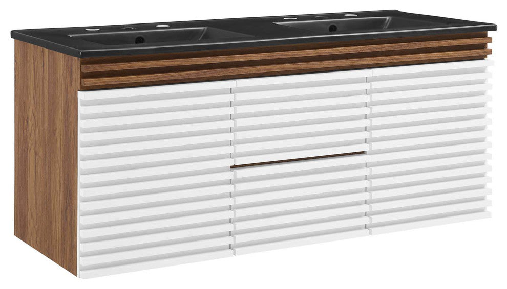 Render 48" Wall-Mount Bathroom Vanity, White Walnut Black