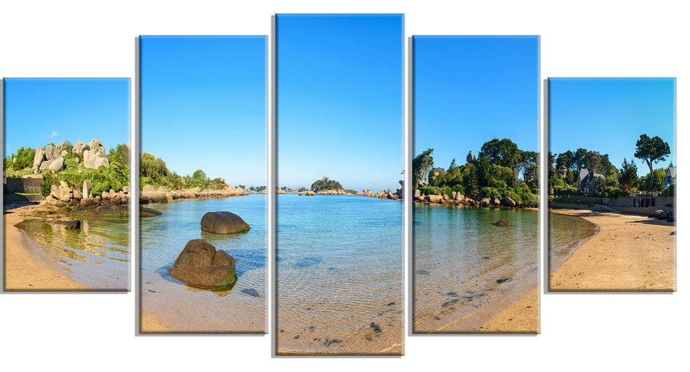 "Ploumanach Rocks and Beach Morning" Landscape Wall Art Print, 5 Panels, 60"x32"