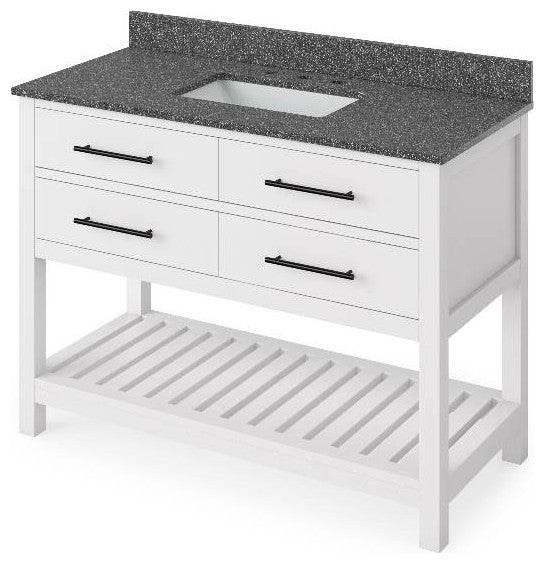 Wavecrest Contemporary White 48" Vanity, Boulder Cultured Marble Vanity Top
