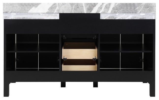 Zilara 55" Black and Grey Double Vanity Set, Balzani Gun Metal Faucet Sets