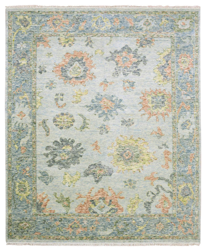 Gray Wool Hand Knotted Oushak Salt and Pepper Design Oriental Rug, 8'0"x10'0"