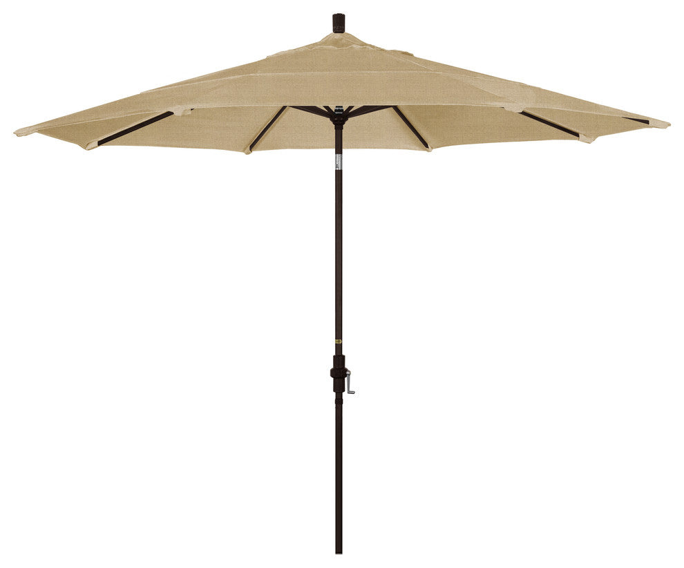 11' Bronze Collar Tilt Crank Aluminum Umbrella, Sunbrella, Linen Sesame