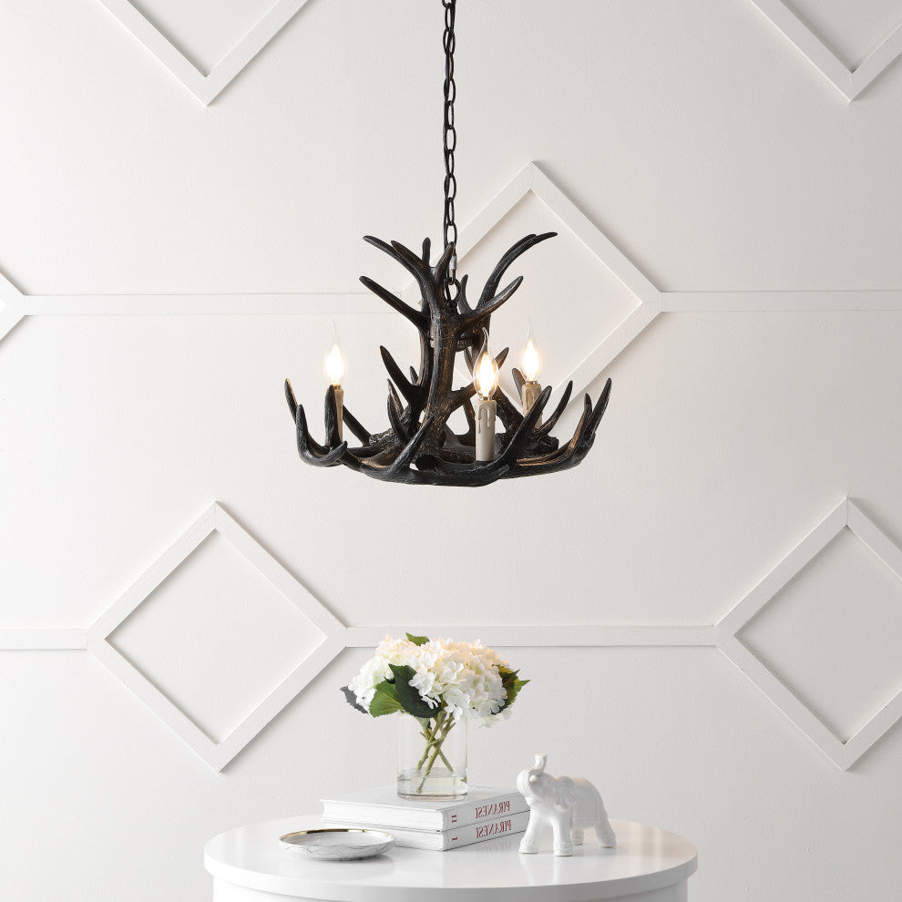 Eldora 18" Adjustable Resin Antler 3-Light LED Chandelier, Black