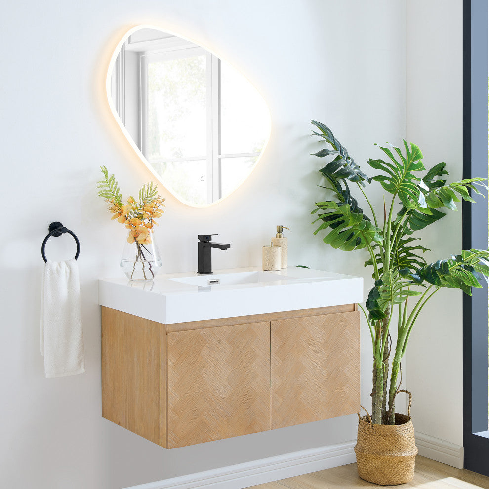 Siena Wall-mounted Single Bath Vanity, Light Brown, 36inch, With Mirror
