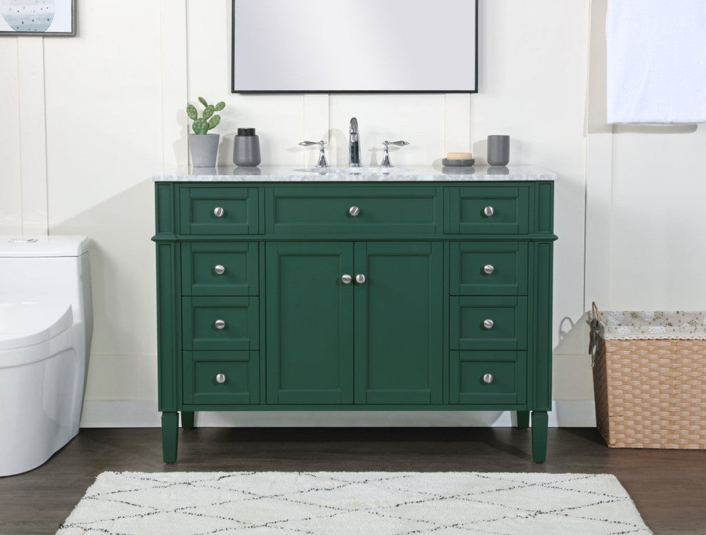 Home Living Vanity with Carrara White Marble Countertop, Green, 48", Single Sink