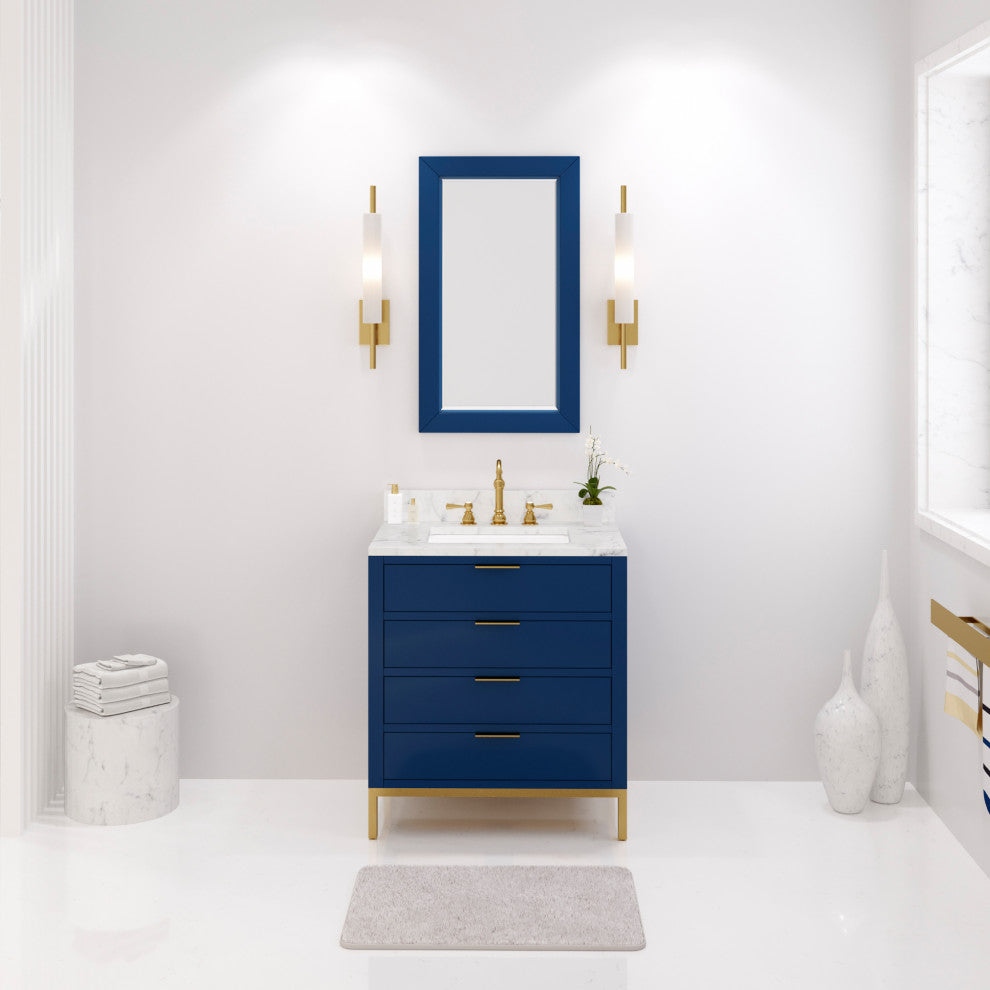 Bristol 30" Marble Countertop Vanity, Monarch Blue With Mirrors